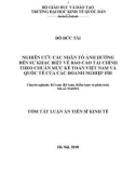 Tóm tắt Luận án tiến sĩ Kinh tế: Nghiên cứu các nhân tố ảnh hưởng đến sự khác biệt về báo cáo tài chính theo chuẩn mực kế toán Việt Nam và quốc tế của các doanh nghiệp FDI