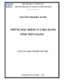 Luận văn Thạc sĩ Ngôn ngữ học: Những đặc điểm của địa danh tỉnh Tiền Giang