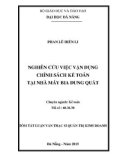 Tóm tắt Luận văn Thạc sĩ Quản trị kinh doanh: Nghiên cứu vận dụng chính sách kế toán tại nhà máy bia Dung Quất