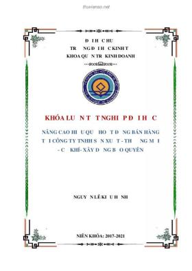 Khóa luận tốt nghiệp Quản trị kinh doanh: Nâng cao hiệu quả hoạt động bán hàng tại công ty TNHH sản xuất-thương mại-cơ khí-xây dựng Bảo Quyên