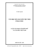 Luận văn Thạc sĩ Ngôn ngữ và Văn hóa Việt Nam: Văn học dân gian dân tộc Thái ở Mai Châu