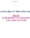 Bài giảng Công nghệ 7 bài 45: Nuôi dưỡng và chăm sóc các loại vật nuôi