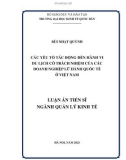 Luận án Tiến sĩ Quản lý Kinh tế: Các yếu tố tác động đến hành vi du lịch có trách nhiệm của các doanh nghiệp lữ hành quốc tế ở Việt Nam