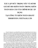 BẢNG TÓM TẮT ĐỀ TÀI  XÁC LẬP MỨC TRỌNG YẾU VÀ ĐÁNH GIÁ RỦI RO KIỂM TOÁN TRONG KIỂM TOÁN BÁO CÁO TÀI CHÍNH ĐƯỢC ÁP DỤNG TẠI CÔNG TY KIỂM TOÁN GRANT THORNTON (VIETNAM) LTD