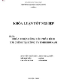 Khóa luận tốt nghiệp chuyên ngành Tài chính: Hoàn thiện công tác phân tích tài chính tại Công ty TNHH Hồ Nam