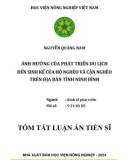 Tóm tắt Luận án Tiến sĩ Kinh tế phát triển: Ảnh hưởng của phát triển du lịch đến sinh kế của hộ nghèo và cận nghèo trên địa bàn tỉnh Ninh Bình