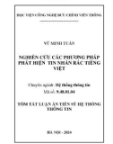 Tóm tắt Luận án Tiến sĩ Hệ thống thông tin: Nghiên cứu các phương pháp phát hiện tin nhắn rác tiếng Việt