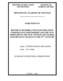 Summary of doctoral dissertation: Epublic of Korea - Vietnam strategic cooperative partnership and the way forward in the new context of global governance change in the 21st century