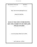 Luận văn thạc sĩ Quản lý công: Quản lý nhà nước về môi trường khu công nghiệp Tây Bắc Đồng Hới tỉnh Quảng Bình