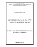 Luận văn Thạc sĩ Quản lý kinh tế: Quản lý chi ngân sách nhà nước tại huyện Ba Bể, tỉnh Bắc Kạn