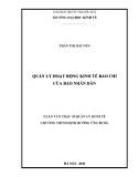 Luận văn Thạc sĩ Quản lý kinh tế: Quản lý hoạt động kinh tế báo  chí của Báo Nhân Dân