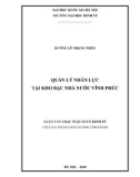 Luận văn Thạc sĩ Quản lý kinh tế: Quản lý nhân lực tại Kho bạc Nhà nước Vĩnh Phúc