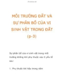 MÔI TRƯỜNG ĐẤT VÀ SỰ PHÂN BỐ CỦA VI SINH VẬT TRONG ĐẤT (p-3)