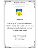 Luận văn Thạc sĩ Kế toán: Các nhân tố ảnh hưởng đến tăng trưởng doanh thu và tài sản của các công ty niêm yết trên thị trường chứng khoán TP.HCM