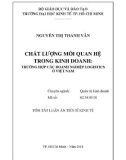 Tóm tắt Luận án tiến sĩ Kinh tế: Chất lượng mối quan hệ trong kinh doanh: Trường hợp các doanh nghiệp logistics ở Việt Nam