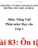 Bài giảng môn Tiếng Việt lớp 1 sách Cánh diều năm học 2019-2020 - Bài 83: Ôn tập (Trường Tiểu học Ái Mộ B)