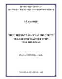 Luận án Tiến sĩ Địa lý học: Thực trạng và giải pháp phát triển du lịch sinh thái miệt vườn tỉnh Tiền Giang