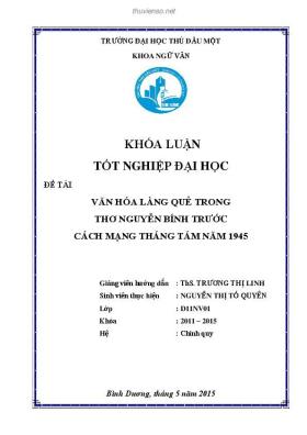 Khoá luận tốt nghiệp: Văn hóa làng quê trong thơ Nguyễn Bính trước cách mạng tháng tám năm 1945