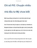 Chỉ số P/E: Chuyện các nhà đầu tư Mỹ chưa biết