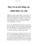 Duy trì sự nổi tiếng các nhãn hiệu cao cấp