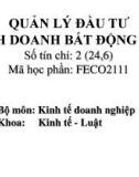 Bài giảng Quản lý đầu tư kinh doanh bất động sản - Chương 1: Tổng quan về quản lý đầu tư kinh doanh bất động sản