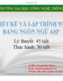 Bài giảng Lập trình và thiết kế web bằng ngôn ngữ ASP: Phần 5 - GV. Dương Khai Phong