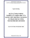 Luận văn Thạc sĩ Giáo dục học: Quản lý hoạt động nghiên cứu khoa học của giảng viên trường Cao đẳng Sư phạm Trung ương Thành phố Hồ Chí Minh