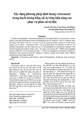 Xây dựng phương pháp định lượng voriconazol trong huyết tương bằng sắc ký lỏng hiệu năng cao phục vụ giám sát trị liệu