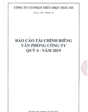 Báo cáo tài chính riêng của văn phòng công ty quý 4 năm 2019 - Công ty Cổ phần Thủy điện Thác Bà