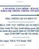 Bài giảng Bài 2: Thủ tục thông quan điện tử (Quy trình 52: Quy trình thông quan điện tử ban hành theo quyết định số: 52/2007/QĐ-BTC ngày 22/06/2007 của Bộ Tài chính)