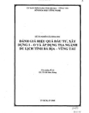 Đánh giá hiệu quả đầu tư, xây dựng I-O và áp dụng Tsa ngành du lịch tỉnh Bà Rịa-Vũng Tàu