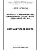 Luận văn Thạc sĩ Kinh tế: Nghiên cứu và xây dựng mô hình quản trị chi phí áp dụng cho các doanh nghiệp Việt Nam