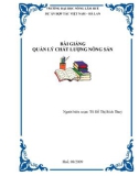 Bài giảng Quản lý chất lượng nông sản - TS. Đỗ Thị Bích Thuỷ