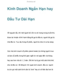 Kinh doanh ngắn hạn hay đầu tư dài hạn