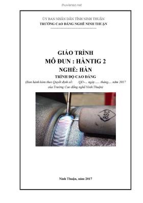 Giáo trình Hàn TIG 2 (Ngành: Hàn - Cao đẳng) - Trường Cao đẳng nghề Ninh Thuận