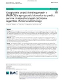 Cytoplasmic poly(A)-binding protein 1 (PABPC1) is a prognostic biomarker to predict survival in nasopharyngeal carcinoma regardless of chemoradiotherapy