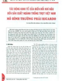 Tác động kinh tế của biến đổi khí hậu đến sản xuất ngành trồng trọt Việt Nam - Mô hình trường phái Ricardo