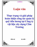 Luận văn: Thực trạng và giải pháp hoàn thiện công tác quản lý quỹ tiền lương tại Công ty vật liệu xây dựng Cẩm Trướng