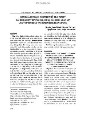 Đánh giá hiệu quả can thiệp hỗ trợ tâm lý cải thiện chất lượng cuộc sống của bệnh nhân nữ ung thư sinh dục tại Bệnh viện K Trung ương