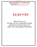 LUẬN VĂN: Phân tích các tỷ số tài chính chủ yếu và biện pháp cải thiện tình hình tài chính tại công ty Cổ phần Vật tư Nông nghiệp I Hải Phòng