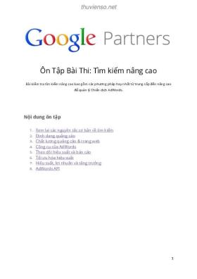 Tài liệu ôn thi Google Adword tìm kiếm nâng cao