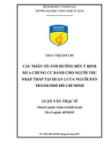 Luận văn Thạc sĩ Quản trị kinh doanh: Các nhân tố ảnh hưởng đến ý định mua chung cư dành cho người thu nhập thấp tại Quận 2 của người dân thành phố Hồ Chí Minh