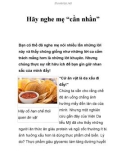 Hãy nghe các mẹ 'cằn nhằn'