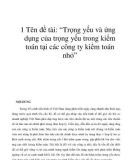 BẢNG TÓM TẮT ĐỀ TÀI 1 Tên đề tài: 'Trọng yếu và ứng dụng của trọng yếu trong kiểm toán tại các công ty kiểm toán nhỏ'