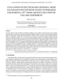 Evaluation of ion exchange material from sulfonated polystyrene waste synthesized for removal Cr3+ from aqueous solution by column experiment