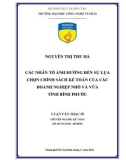 Luận văn Thạc sĩ Kế toán: Các nhân tố ảnh hưởng đến sự lựa chọn chính sách kế toán của các doanh nghiệp nhỏ và vừa tỉnh Bình Phước